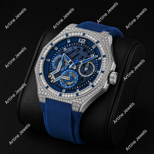 Reloj Blue Diamond con correa de caucho |   Reloj Automático de Lujo con Incrustaciones de Diamantes - Product Image 3