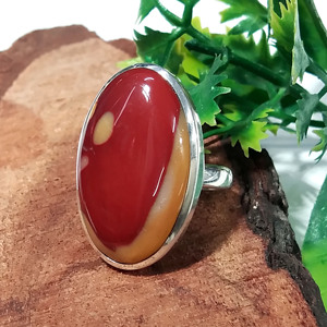 Natural Mookaite Jasper <b>Ring</b> Handmade Oval Cabochon Gemstone <b>Ring</b> Adjustable Silver Plated Statement <b>Ring</b> for Women - Product Image 5