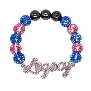 Bracelet extensible perlé noir, rose et bleu roi avec breloque lettre en cristal et strass, accessoire de mode pour femme - Product Image 5