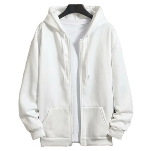 Veste à capuche zippée pour homme en molleton 100% coton, coupe ample, manches longues, motif uni, anti-boulochage, sérigraphie, collection automne - Product Image 4