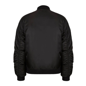 <b>Men's</b> Black Bomber <b>Jacket</b> Solid Color Stand Collar Zipper Closure Casual Autumn Wear Regular Fit Polyester Material - Product Image 2