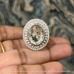 Wholesale Jewelry Perfections 925 Sterling Silver Women's Oval Cut Green Amethyst Bezel Setting Religious Style Gemstone Ring - Product Image 1