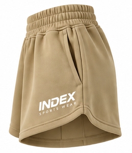 Pantalones Cortos Deportivos para Mujer, Color Caqui, Cintura Elástica, Bolsillos Transpirables, Logotipo en la Pierna Derecha, Estilo Deportivo, Tejido de Punto - Product Image 4