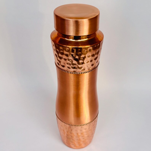 Premium 1L Pure <b>Copper</b> Water <b>Bottle</b> Half Lacquer Hammered Champion Design Handmade Ayurvedic Drinkware Reusable Wellness - Product Image 1