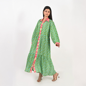 Elegant Printed <b>Long</b> <b>Kaftan</b> Dress Full Sleeves Collar Neckline Button Front Comfortable Cotton Fabric Casual Daily Wear - Product Image 3