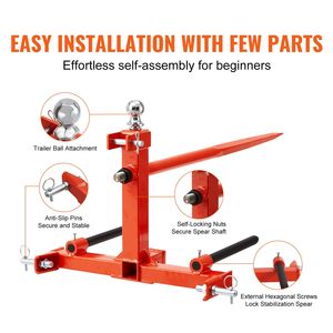 Aste per balle di fieno da 49 pollici, capacità di carico 1600 libbre, attacco a tre punti per trattore, 2 aste stabilizzatrici da 17,5 pollici - Product Image 5