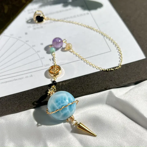 Péndulo Esférico de Larimar Natural de Alta Calidad en Oferta, Piedras Curativas de Cristal, Reloj de Brujería para Colgar en el Coche, Regalos - Product Image 1