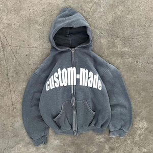 Sweat-shirt à capuche oversize en molleton de coton, veste streetwear décontractée avec fermeture éclair intégrale sur le devant, poches latérales et poignets côtelés - Product Image 3