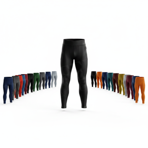 100% Polyester Stretchy Plain Blank Black Color Trendy Men's Compression Leggings Custom Printed Logo Training Jogging Pants - Product Image 1