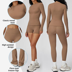 Custom Gym Long Sleeve T Shirt Activewear Quick Dry Yoga <b>Leggings</b> High-stretch <b>Slim</b> Fit Workout Clothes Sets Women Elastic Waist - Product Image 6