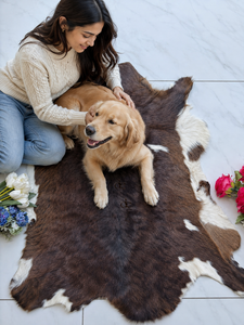 Western Pattern Cowhide Leather Area <b>Rugs</b> Brown White <b>Rugs</b> for <b>Modern</b> <b>Living</b> <b>Room</b> Scandinavian Boho Decor 100 % Natural Cowhide - Product Image 2