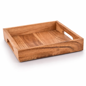 Bandeja de Madera de Acacia Hecha a Mano con Asas, Acabado Lacado Ecológico, para Cocina y Escritorio, Vajilla de Grado Alimenticio - Product Image 1