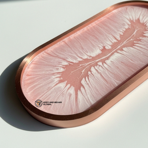 Plateau en résine rose poudré de luxe avec bordure dorée métallique |   Plateau décoratif design - Product Image 6