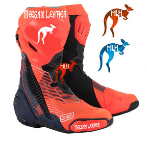 Bottes de moto en cuir pour hommes, design unique et tendance, qualité supérieure, doublure en mesh respirant, style course, ventilées, blanches - Product Image 1