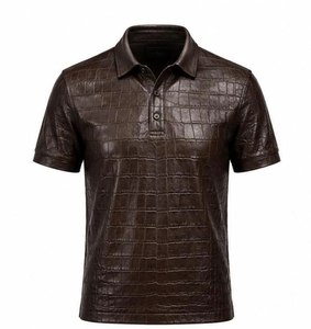 Chemise Homme Oversize en Similicuir à Col Camp, Manches Courtes, Boutonnée, avec Poches Cargo, Veste Chemise d'Été - Product Image 1