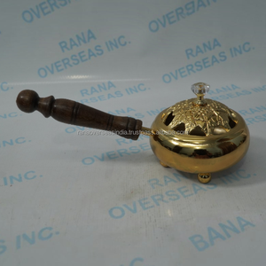Metal Iron Incense Burner with Wooden Handle Vintage Floral Cover Incense Censer for Home And Temple <b>Decoration</b> - Product Image 2