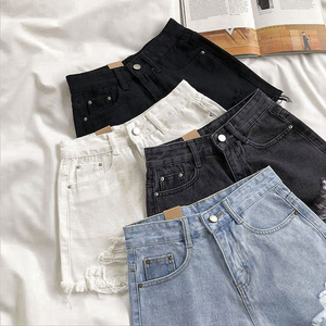 Women's Mid-Waisted Winter Perforated Denim Shorts Streetwear Style Button Versatile Hem Loose <b>Boot</b> Cut Quick Dry Vintage Hot - Product Image 2