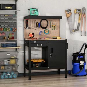 Tavolo da Lavoro Multiuso con Cassetto Scorrevole, Armadietto Portautensili e Chiavi, Banchi per Falegnameria - Product Image 2