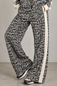 <b>Women</b>’s <b>White</b> Black Leopard Print Premium Soft Wide Leg <b>Jogger</b> Pants With Contrast Side Strip Winter Season For <b>Women's</b> Wear - Product Image 3