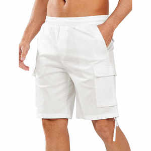 <b>Men's</b> <b>White</b> <b>Cargo</b> Shorts Mid Waist Elastic Breathable Oxford Cotton Casual Shorts With Pockets - Product Image 1