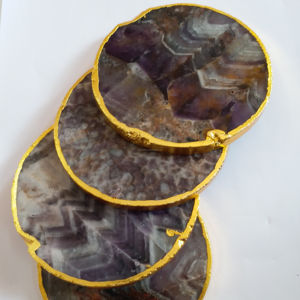 Posavasos de ágata de amatista natural, rebanada de ágata con borde chapado en oro, posavasos grabados, posavasos de ágata hechos a mano naturales, amatista - Product Image 4