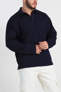 Suéter Polo de Manga Larga Azul Marino para Hombre, Color Sólido, Ropa Casual para Hombre - Product Image 5