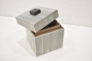 Black White Striped Decorative Storage <b>Box</b> with Lid MDF Resin Modern Home Organizer - Product Image 6