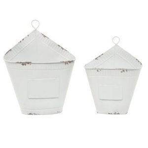 Juego de 2 macetas de pared de metal galvanizado blanco, estilo rústico, para colgar, decoración rústica para el hogar, macetas tipo cubo para aceitunas - Product Image 4