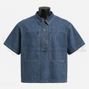 Camisa de Trabajo para Hombre al por Mayor, Camisa Casual de Mezclilla con Múltiples Bolsillos, 100% Algodón Orgánico, Proveedor Ecológico - Product Image 1