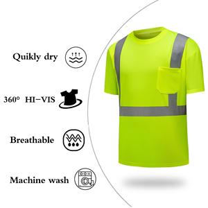 T-shirts haute visibilité pour hommes fabriqués en usine, écologiques, confortables, à séchage rapide, durables, avec bande réfléchissante verte - Product Image 4