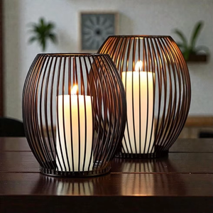 Iron Candle <b>Lanterns</b> <b>Set</b> of 2 Heat Resistant Home Decoration Votive Holders Modern Wire Design - Product Image 5