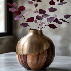 Pot de fleurs rond minimaliste en céramique texturée peinte à la main, avec base en bois amovible, haut de gamme pour bureau - Vente en gros - Product Image 2