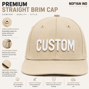 Custom Straight Brim Caps Wholesale | Premium <b>Flat</b> Bill Baseball Caps Manufacturer | OEM ODM Custom Logo Embroidery Snapback <b>Hat</b> - Product Image 1