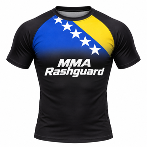 Custom Short Sleeve MMA <b>Rash</b> <b>Guard</b> <b>BJJ</b> Compression Shirt Sublimation Grappling Training Sportswear - Product Image 1