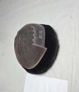Half <b>Wig</b> Human Hair Toupee Mesh Cap Natural Black Hair System For <b>Men</b> - Product Image 3