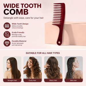 Grand peigne démêlant professionnel rouge Little Pinkrabbit D2022 à dents larges avec manche - Product Image 2