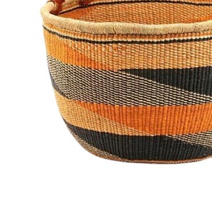Panier à linge en jonc de mer tressé naturellement, noir, orange, beige, motif vague, fabriqué directement par le producteur - Product Image 4