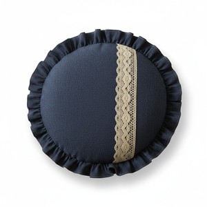 Navy Blue Denim Square <b>Cushion</b> <b>Cover</b> with Floral Lace Handmade Luxury Living Indian Manufacturer - Product Image 3