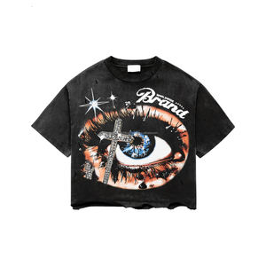 T-shirt pour homme en coton 100% personnalisé, 280 g/m², en molleton français noir, à manches longues, imprimé avec des strass, respirant, taille oversize - Product Image 5