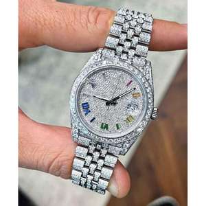 Montre en diamant VVS édition limitée, acier inoxydable, mouvement mécanique automatique, ton or et blanc, montre de luxe vintage - Product Image 4