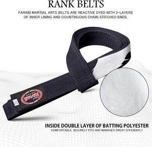 Ceinture de karaté Farabi en gros, logo personnalisé, coton noir, légère, écologique, unisexe, entraînement, taille haute, Taekwondo Jiu-Jitsu - Product Image 2