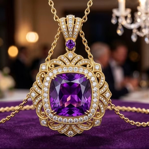 Colgante Cristiano de Amatista Natural con Cadena de Plata 925 Chapada en Oro de 14k, Diseño Europeo, Joyería Minimalista - Product Image 2