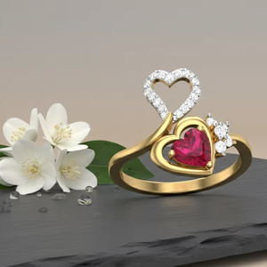 แหวนสัญญาประดับอัญมณีสีแดงรูปหัวใจอันงดงามและละเอียดอ่อนในตัวเรือนทองสำหรับเธอ เครื่องประดับชั้นดี - Product Image 3