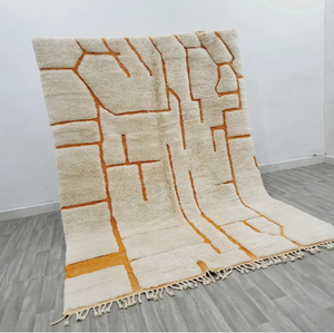 Alfombra marroquí anudada a mano de lana blanca y amarilla con flecos geométricos, antideslizante, ecológica, para sala de estar, habitación infantil, oficina, hotel - Product Image 2