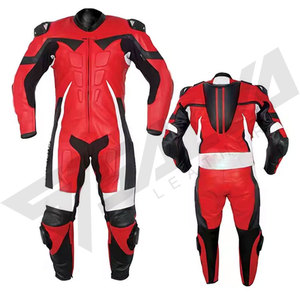 Combinaison de moto en cuir à manches longues pour homme, rouge, noir, blanc, blocs de couleur, coupe-vent, équipement de protection, une pièce, Salva Leather - Product Image 6