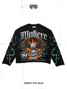 T-shirt à manches longues pour homme Matière, imprimé crâne d'aigle noir, streetwear, coupe classique, col rond, jersey de coton - Product Image 3