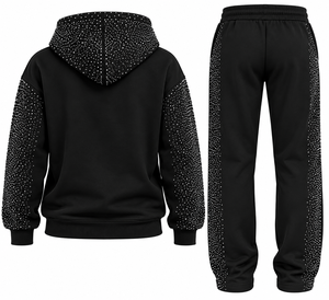 <b>Women</b> Black Rhinestone Hoodie <b>Tracksuit</b> Set Custom Logo Embroidered Rhinestone <b>Velour</b> Sweatshirt & Jogger 2 Piece <b>Tracksuit</b> Set - Product Image 2