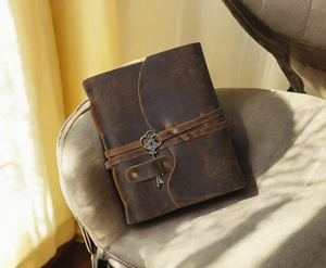 Handmade Vintage Leather Journal - <b>Blank</b> <b>Book</b> of Shadows with brass Key closure - Product Image 3