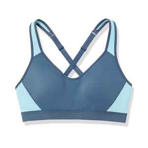 Sujetador deportivo de soporte medio para mujer, cuello en V, estilo halter, con bloques de color, transpirable, de elastano, para yoga, con ribete en contraste - Product Image 3
