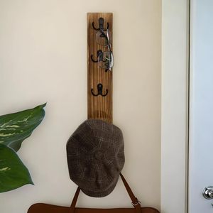 Porte-clés vertical mural en bois avec crochets pour l'entrée de la maison, solution de rangement pour clés et portefeuilles - Product Image 2